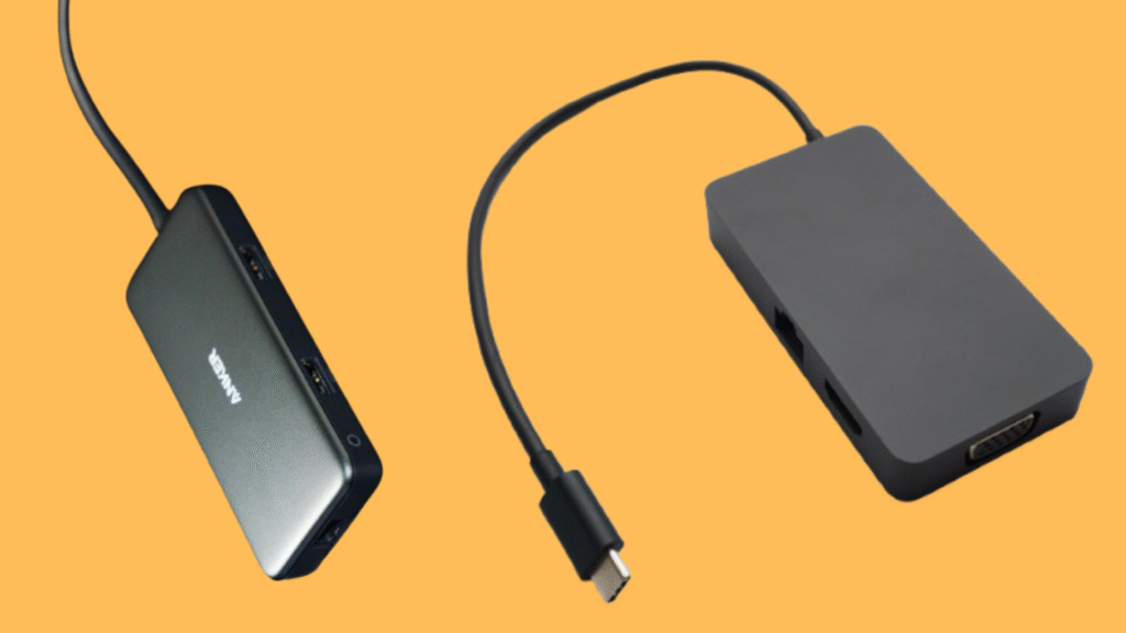 Modern smart power bank with USB-C and lightning ports